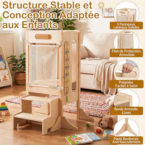 Tour d'observation Montessori pliable en bois pour cuisiner en famille avec votre enfant