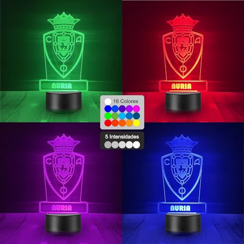 Riscko Lámpara Personalizada Equipos Fútbol. Regalos Originales Cumpleaños Infantiles.Regalos para Hombres, Día del Padre. Diseño Escudo Osasuna en Metacrilato