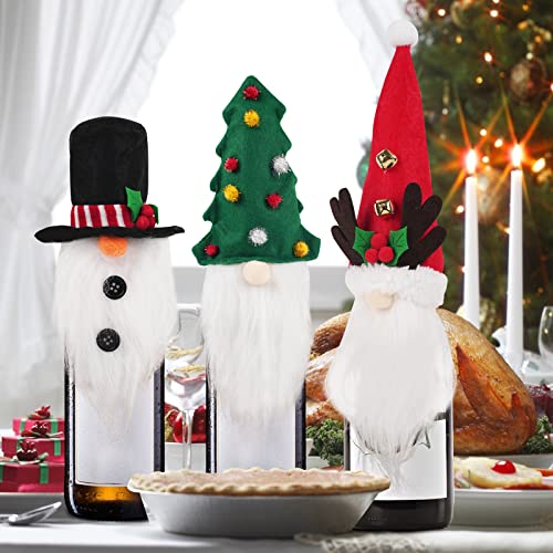 COPPATAOPP 3-Pack Christmas Wine Bottle Caps For Festive Decoration Christmas, Gnome Wine Bottle Caps Santa Christmas Tree Elk Christmas Wine Gift Bag, Christmas Wine Bottle Caps For Family Parties