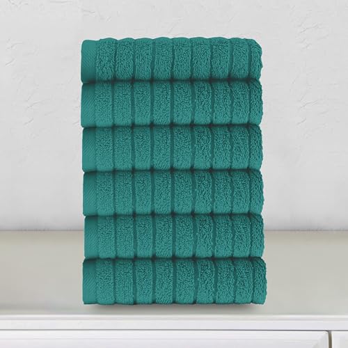 Image of Elegant Comfort 100% Turkish Cotton Corduroy Ribbed Luxury Washcloths 6 Pack Soft 13 x 13 Inch - Higly Absorbent, Durable, Quick Dry, Spa Premium Hotel Quality for Bathroom or Travel, Turquoise