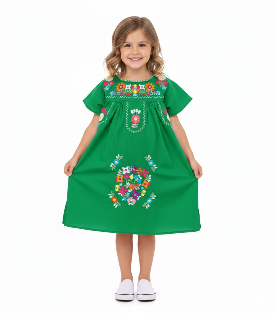 Vestido tradicional mexicano de algodón para niña talla 2-14 color azul marino 8