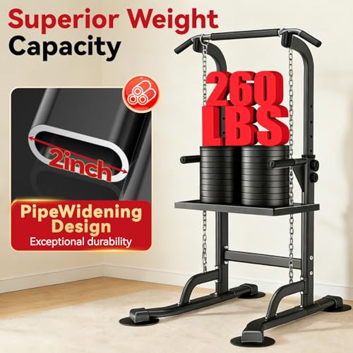Image of WATBKHE Power Tower Pull Up Dip Station Foldable, Pull Up Bar Station Adjustable, Multi-Function Home Gym, Strength Training Fitness Equipment, Triangular Design, for Home Outdoor