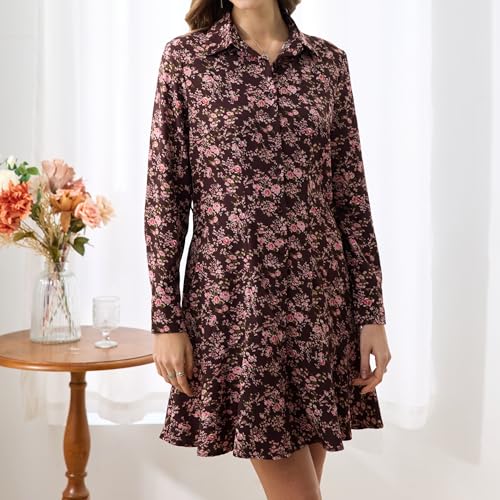 Image of Women's Long Sleeve Button Up Midi Belt Shift Collar Dress with Pockets for Work Office Business