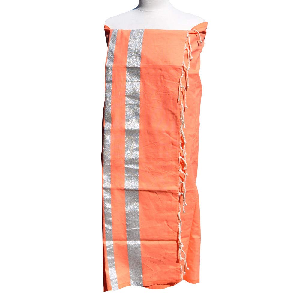 LES POULETTES BIJOUX - Fouta Beach Towel Salmon Cotton and Lurex Stripes, Orange - Image 2