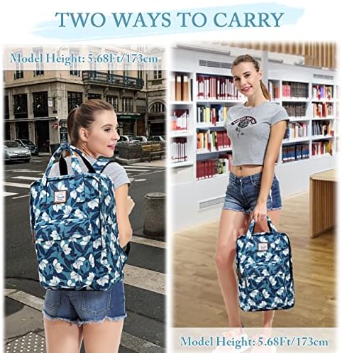 VASCHY Laptop Backpack Women, 15.6In Stylish College School Backpack Bookbag Daypack for Teacher/Teen Girls/Business/Travel, Blue Gardenia, Daypack Backpacks