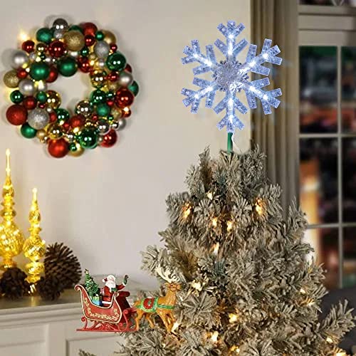 Dazzle Bright Snowflake Christmas Tree Topper, 9 Inch Christmas Tree Topper Ornament With 15 White Led Lights, Lighted Tree Topper Christmas Decorations For Xmas Indoor Holiday Decor #TOP6
