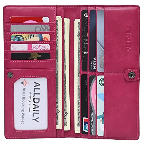 Image of Alldaily Ultra Slim Thin Women Wallet RFID Blocking Credit Card Holder Bifold Long Ladies Billfold (Fuchsia Purple)
