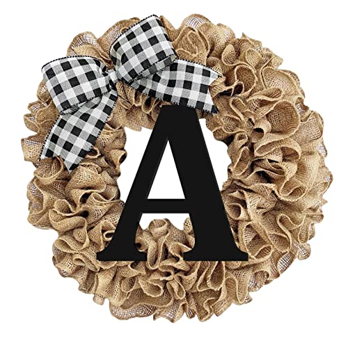 Guirnalda creativa de 26 letras para puerta delantera con lazo para puerta delantera, temporada de primavera, decoración de Navidad, centro de mesa (A, talla única)