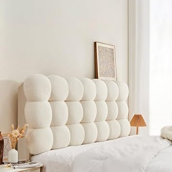 homary White Boucle Upholstered Queen Bed Frame, Modern Platform Bed with Tufted Headboard, Soft Boucle Fabric & Carbon Steel Slats, No Box Spring Needed, Fits Queen Mattress 60 x 80