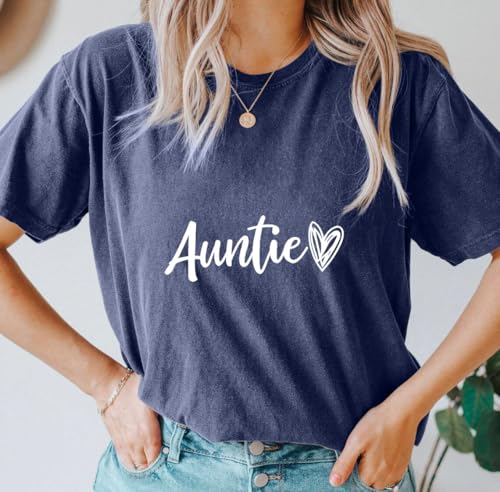 Image of Auntie Women Warm Lovely Love Print Blessing Holiday Summer Ladies Women Casual Short Sleeve T-Shirt.