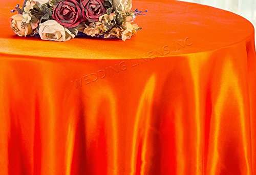 Wedding Linens Inc. 90" Round Seamless Satin tablecloths Table Cover Linens for Restaurant Kitchen Dining Wedding Party Banquet Events - Orange