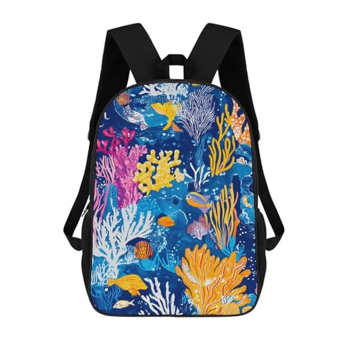 Diaria Mochilas Escolares Peces Tropicales De Coral Coloridos Octo Pluss Tipo Casual Bolsas Estampado Mochila Universidad para Hombres, Mujeres, Gimnasio, 42X32X14Cm