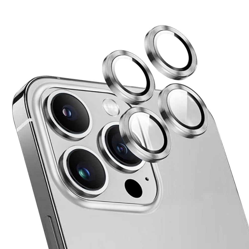 T Tersely [4 Pack] Camera Lens Screen Protector for iphone 15 Pro/iphone 15 Pro Max 2023, 9H Transparent Camera Tempered Glass Grade Protective Cover (Silver)