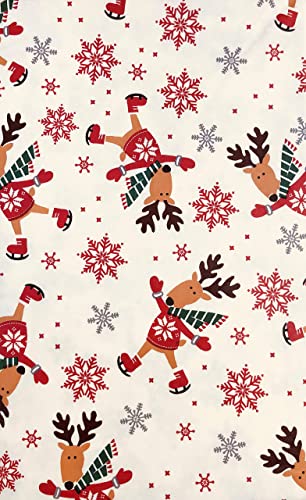 Mainstream Holiday Vinyl Tablecloth Reindeer In Red Snowflake Sweater Ice Skating Amid Christmas Snowstorm (70" Round) #TOP12