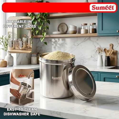 Image of Sumeet Stainless Steel Large Dabba /Canisters /Vertical Storage Container for Kitchen, 20cm Dia - 6500ml - (5.7Kg to 6.3Kg Approx)