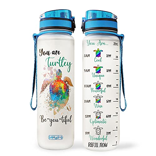 64Hydro 32Oz 1Liter Motivational Water Bottle With Time Marker & Removable Strainer, Water Tracker Bottles, Ocean Sea Turtle Water Bottles With Times To Drink, Gifts For Women Daughter Sister Friends #TOP14