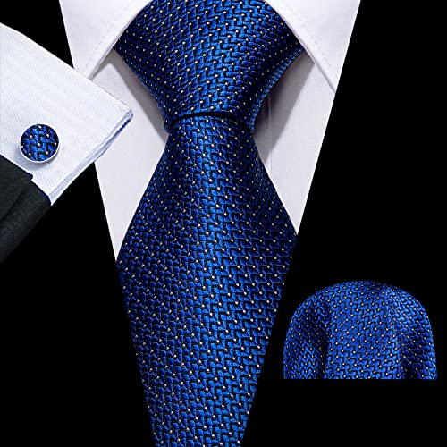 Image of Barry.Wang Mens Tie Set Plaid Check Neckties Formal Business Wedding Luxury Pocket Square Cufflinks