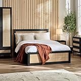 ottoman bed king size uk MDF, PVC y ratán natural, pino, Lvl, metal