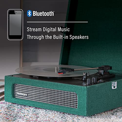 Image of Crosley CR8017B-DA Voyager Vintage Portable Vinyl Record Player Turntable with Bluetooth in /Out and Built-in Speakers, Dark Aegean