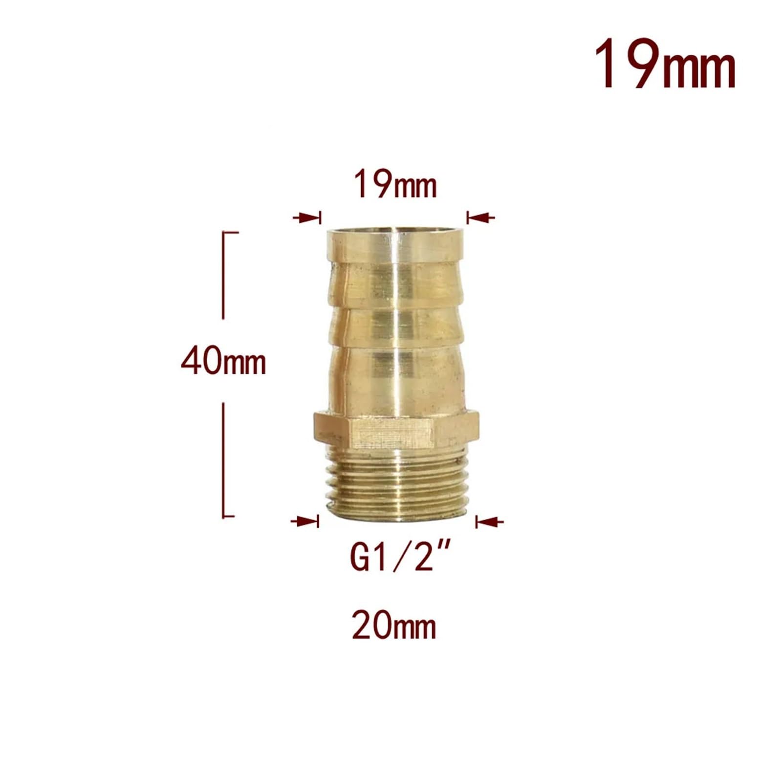 Raccordo in ottone da 14/16/19/25 mm a filettatura maschio da 1,3 cm 1,9 cm, raccordo in rame per irrigazione dell'acqua, olio e tubo dell'aria (C)