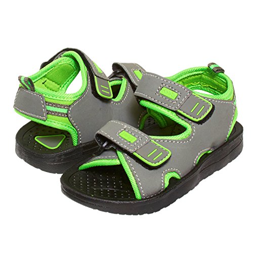 Skysole Boys Double Adjustable Strap Lightweight Sandals Grey/Lime 7/8 US Toddler