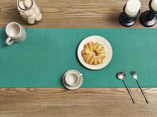 Image of ZeeMart Basic Linen Style Table Runner, 14 x 48 Inch Teal Chambray, Rustic Farmhouse Teal Table Runners 48 Inches Long, Everyday Polyester Table Runner - Machine Washable & Easy Care