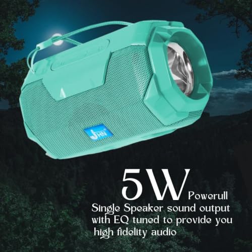 Image of Portable Wireless Bluetooth Speaker 5W with Built-in Torch, Deep Bass Stereo Sound, Long Battery Life, AUX Input, Rugged Water Resistant Design for Outdoor & Indoor (Green)