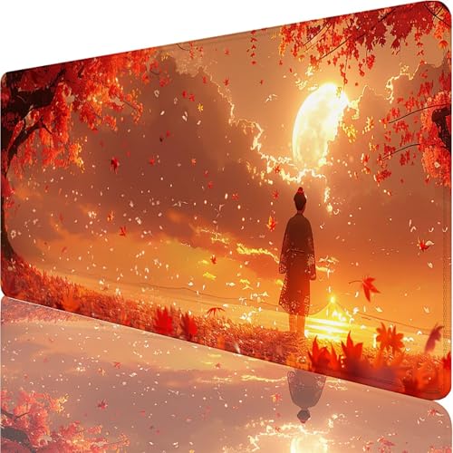 Tapis de Souris Rouge, Tapis de Souris XXL 1000x500x3mm, Extended sous Main Bureau avec Bords Cousus, Gaming Mouse Pad Améliore la Précision et Rapidité, pour Gamer, Coucher De Soleil 4-5071