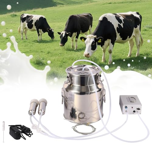 14L Cow Milking Machine 13200mAh Rechargeable & Portable Milker 304 Food Grade Bucket with Automatical Vacuum Pulsation for Cows