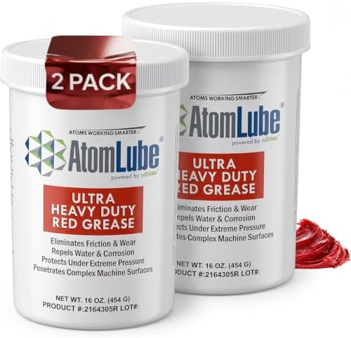 AtomLube Ultra Heavy Duty Red Grease | Wheel Bearing Grease for Semi Truck Accessories | Waterproof Lubricant & High Temp Grease for Metal Surfaces, 2-Pack of 1 lb Jars