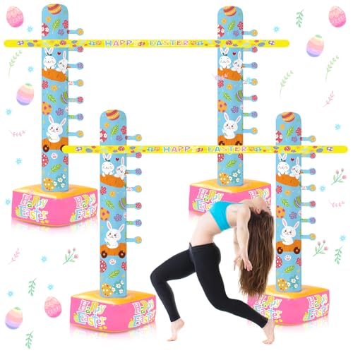 Gejoy 2 Pcs Easter Inflatable Limbo Party Game for Adults Kids 59 Inch Giant Easter Inflatable Outdoor Decorations Carnival Pole Game for Yard Beach Pool Classroom Egg Hunt Party