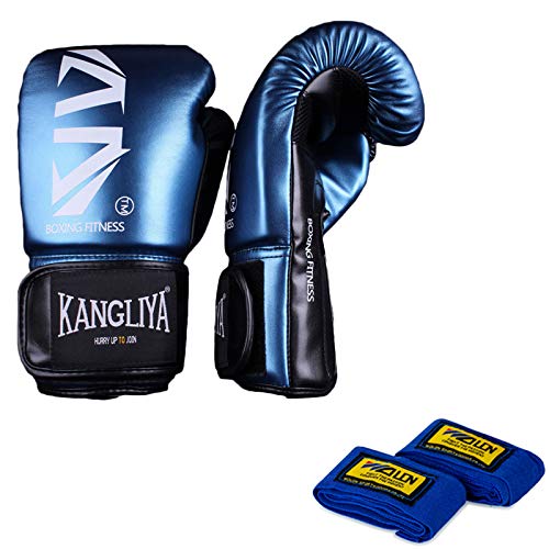 SFEEXUN Boxhandschuhe für Erwachsene und Jugendliche, Leder Boxhandschuhe für Boxsack, Kickboxen, Muay Thai, MMA, Sparring, Training (blau, 10 oz) Cover
