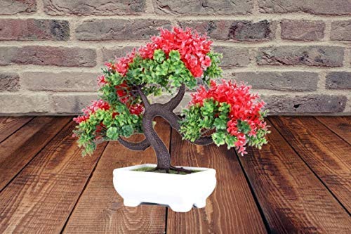 Breewell Bonsai Wild Plant Artificial Plant with Pot | Red & Green-BW09 1
