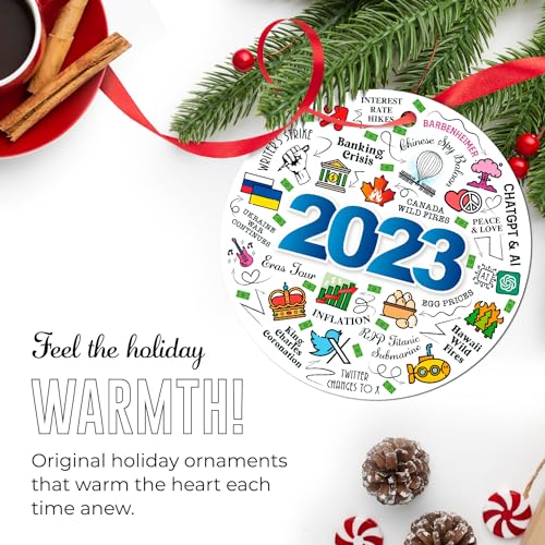 Image of Soul Decor 2023 Christmas Ornament, Christmas Tree Ornaments, Holiday Decor for Xmas Tree and Ribbon Included, Large 3.75 inch Round Metal Ornament