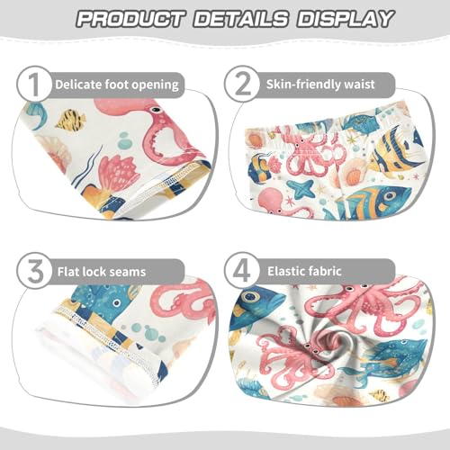 Wusikd Octopuses Girls' Leggings Toddler Doodles Colorful Fish Seashells Kids Yoga Pants Dance Active Tights 4T3