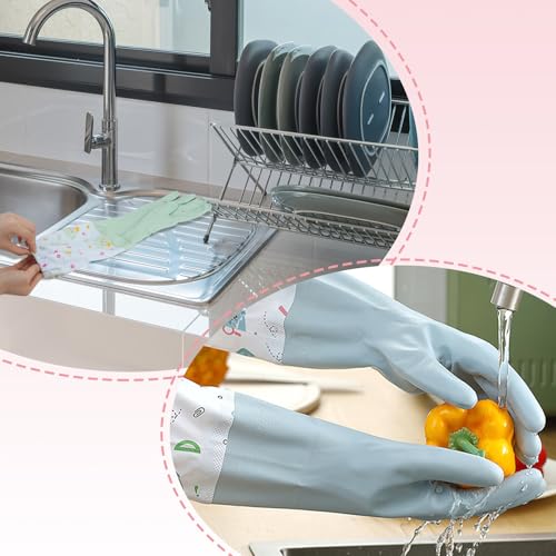3 Pares de Guantes Limpieza de Goma, SHAIDOJIO Antideslizantes Guantes Cocina de Goma con Forro-46cm, Largos Impermeables Guantes de Cocina para Lavavajillas para El Hogar Baño Lavandería-3 Colores - imagen 6