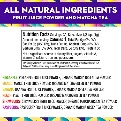 Matcha Xen Flavored Matcha Green Tea Powder Gift Set - All-Natural Flavored Matcha Powder Blended Tea Set Includes Pineapple, Strawberry, Mango, Raspberry, Banana & Peach Flavors #TOP2
