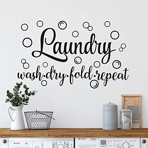 MoharWall Wäscheblasen-Aufkleber mit Zitat "Cute Laundry Signs Wall Hint Lettering" Vinyl Art Decor Wash Dry Fold Repeat Cover
