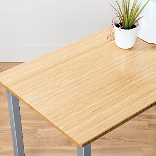 Image of Fully Bamboo Side Table - 48 inch x 24 inch Computer or Printer Table /Small Kitchen Table with Steel Frame (with Rolling Casters, Silver)