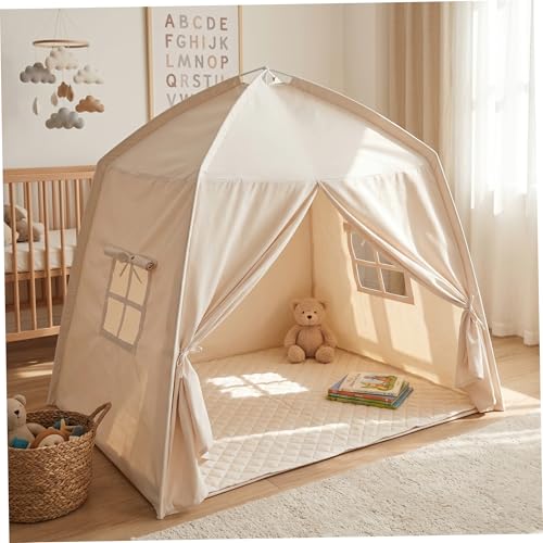 Tienda de juegos infantil para interiores con ventana y cortinas 3