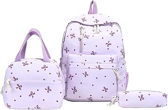 Bow Backpack for Women Cute Kawaii Backpack Set Coquette Aesthetic Girls School Backpack with Bow Pattern