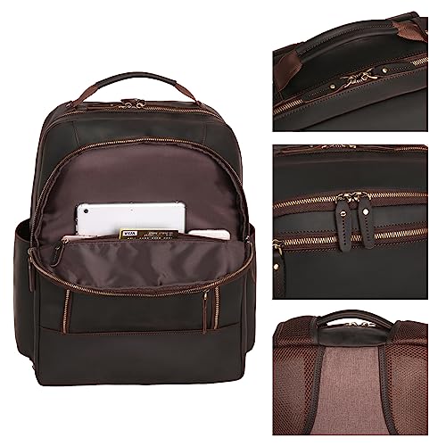 Men's Leather Backpack 17.3 Inch Laptop Backpack Genuine Leather Casual Travel Daypack Hiking Travel Bag Camping Rucksack4