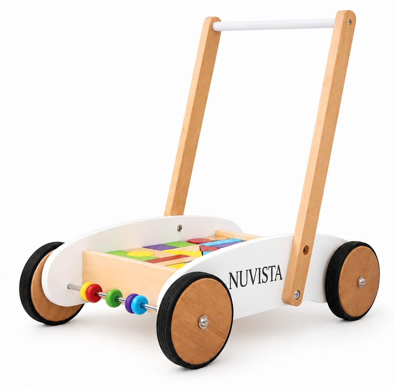 Baby Walker with Shape Sorter & Bead Maze | Push Walker for Toddlers 12+ Months | Montessori Learning Walker | Rubber Wheels & Stable Design | Natural Wood Finish-image-14