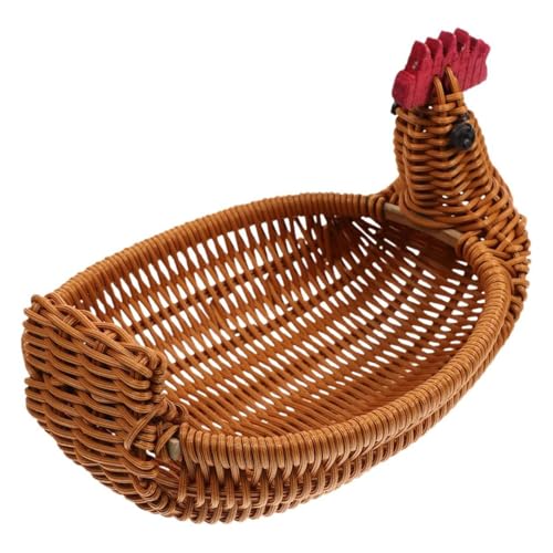 Cesta de mimbre con forma de pollo para aperitivos, cesta decorativa tejida a mano de 17 x 13 x 13 cm para frutas, patatas fritas, galletas o dulces, ideal para mesa, estante, cocina, servicio de