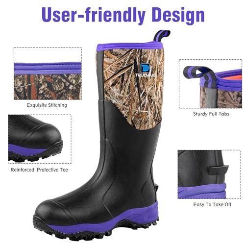 Image of Trudave Rubber Boots for Women with Steel Shank, Waterproof Insulated Mud Rain Boots, 6mm Neoprene Anti-slip Outdoor Work Boots, Size 6-11