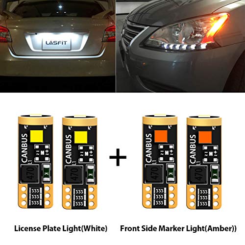 Lasfit 168 2825 194 T10 Led Bulbs License Plate Light+Side Marker Light, White Amber Combo (4 Pcs) #TOP1