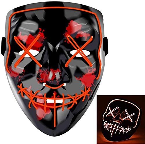 Halloween Purge Mask, LED Lights up Halloween Scary Mask with 4 Modes for Cosplay Halloween Holiday Party (RED)
