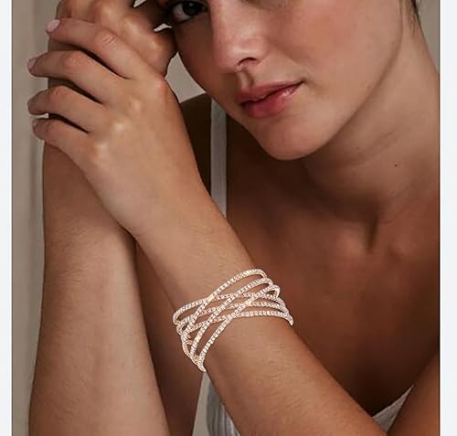 Miniatura 5 de Pulsera de diamantes de imitación para mujer, pulsera multicapa de cristal