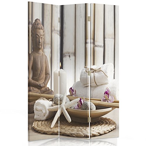 Feeby Paravent Bouddha 3 Panneaux 110x150 cm Une Seule Côté Cloison de séparation Écran Pliant Foto Paravent Interieur Décoratif Mur Espagnol Impression sur Toile...