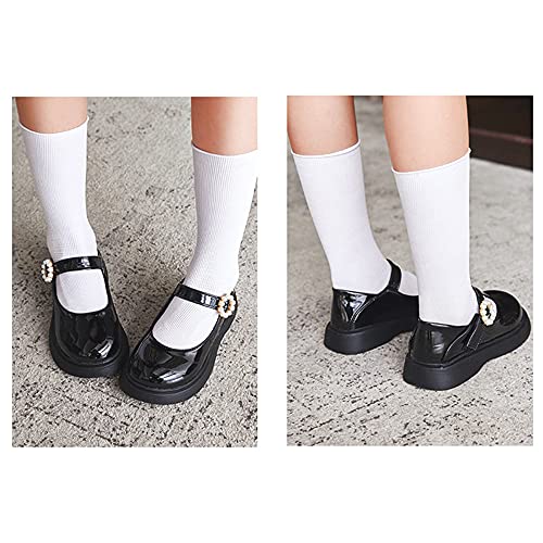 Girl's Classic Mary Jane School Uniform Shoes Flat Dress Shoes Pearl Strap Princess Dress Shoe4